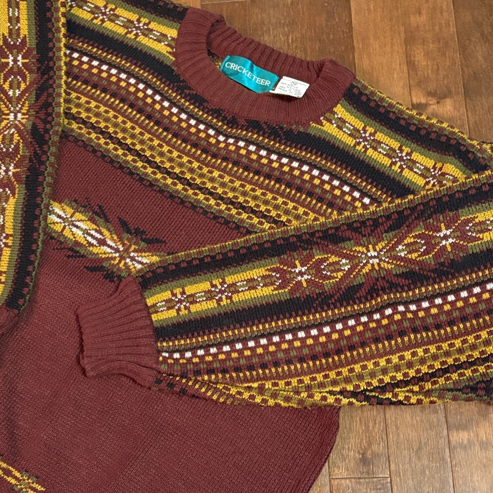 Vintage Retro Cricketeer Aztec Indie Fisherman Style Crewneck Sweater Size Med
